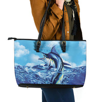 Hawaii Blue Marlin Fishing Leather Tote Bag
