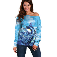 Hawaii Blue Marlin Fishing Off Shoulder Sweater
