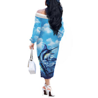 Hawaii Blue Marlin Fishing Off The Shoulder Long Sleeve Dress
