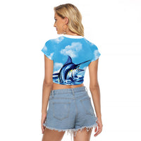 Hawaii Blue Marlin Fishing Raglan Cropped T Shirt