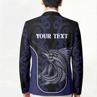 Personalised New Zealand Aotearoa Blazer Blue Marlin Fishing Maori Pattern