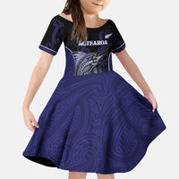 Personalised New Zealand Aotearoa Kid Short Sleeve Dress Blue Marlin Fishing Maori Pattern LT05 KID Black - Polynesian Pride