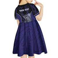 Personalised New Zealand Aotearoa Kid Short Sleeve Dress Blue Marlin Fishing Maori Pattern LT05 - Polynesian Pride