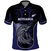 Personalised New Zealand Aotearoa Polo Shirt Blue Marlin Fishing Maori Pattern