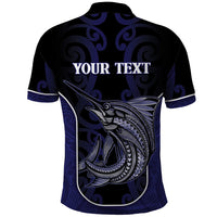 Personalised New Zealand Aotearoa Polo Shirt Blue Marlin Fishing Maori Pattern
