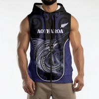 Personalised New Zealand Aotearoa Sleeveless Zip Hoodie Blue Marlin Fishing Maori Pattern LT05 - Polynesian Pride