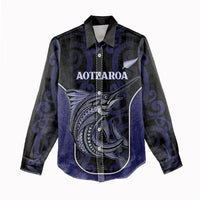 Personalised New Zealand Aotearoa Women Casual Shirt Blue Marlin Fishing Maori Pattern LT05 - Polynesian Pride