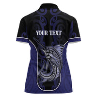 Personalised New Zealand Aotearoa Women Polo Shirt Blue Marlin Fishing Maori Pattern LT05 - Polynesian Pride