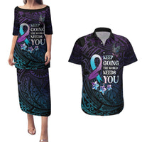 Polynesia Suicide Prevention Awareness Couples Matching Puletasi and Hawaiian Shirt Keep Going The World Needs You