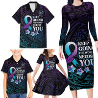Polynesia Suicide Prevention Awareness Family Matching Long Sleeve Bodycon Dress and Hawaiian Shirt Keep Going The World Needs You LT05 - Polynesian Pride