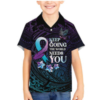 Polynesia Suicide Prevention Awareness Family Matching Mermaid Dress and Hawaiian Shirt Keep Going The World Needs You LT05 Son's Shirt Purple - Polynesian Pride