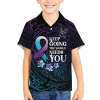 Polynesia Suicide Prevention Awareness Family Matching Off The Shoulder Long Sleeve Dress and Hawaiian Shirt Keep Going The World Needs You LT05 Son's Shirt Purple - Polynesian Pride