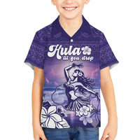 Aloha Hawaii Kauai Island Family Matching Tank Maxi Dress and Hawaiian Shirt Hula Till You Drop LT05 Son's Shirt Purple - Polynesian Pride