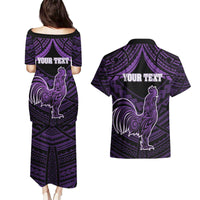 Personalised Hawaii Kauai Island Couples Matching Puletasi and Hawaiian Shirt Rooster Tribal Tattoo Simple Style LT05 - Polynesian Pride