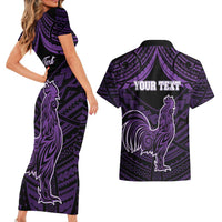 Personalised Hawaii Kauai Island Couples Matching Short Sleeve Bodycon Dress and Hawaiian Shirt Rooster Tribal Tattoo Simple Style LT05 - Polynesian Pride