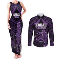 Personalised Hawaii Kauai Island Couples Matching Tank Maxi Dress and Long Sleeve Button Shirt Rooster Tribal Tattoo Simple Style LT05 Purple - Polynesian Pride