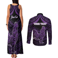 Personalised Hawaii Kauai Island Couples Matching Tank Maxi Dress and Long Sleeve Button Shirt Rooster Tribal Tattoo Simple Style LT05 - Polynesian Pride