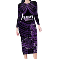 Personalised Hawaii Kauai Island Family Matching Long Sleeve Bodycon Dress and Hawaiian Shirt Rooster Tribal Tattoo Simple Style LT05 Mom's Dress Purple - Polynesian Pride