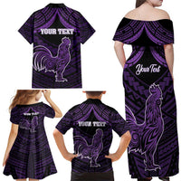 Personalised Hawaii Kauai Island Family Matching Off Shoulder Maxi Dress and Hawaiian Shirt Rooster Tribal Tattoo Simple Style LT05 - Polynesian Pride