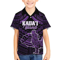 Personalised Hawaii Kauai Island Kid Hawaiian Shirt Rooster Tribal Tattoo Simple Style LT05 Kid Purple - Polynesian Pride