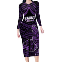Personalised Hawaii Kauai Island Long Sleeve Bodycon Dress Rooster Tribal Tattoo Simple Style LT05 Long Dress Purple - Polynesian Pride
