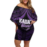 Personalised Hawaii Kauai Island Off Shoulder Short Dress Rooster Tribal Tattoo Simple Style LT05 Women Purple - Polynesian Pride