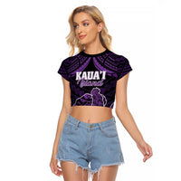 Personalised Hawaii Kauai Island Raglan Cropped T Shirt Rooster Tribal Tattoo Simple Style LT05 Female Purple - Polynesian Pride