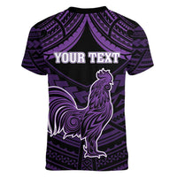 Personalised Hawaii Kauai Island Women V-Neck T-Shirt Rooster Tribal Tattoo Simple Style LT05 - Polynesian Pride