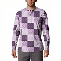 Lavender Manta Ray Hawaiian Quilt Motif Button Sweatshirt LT05 - Polynesian Pride