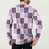 Lavender Manta Ray Hawaiian Quilt Motif Button Sweatshirt LT05 - Polynesian Pride