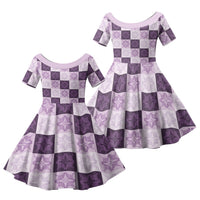 Lavender Manta Ray Hawaiian Quilt Motif Family Matching Mermaid Dress and Hawaiian Shirt LT05 Daughter's Dress Purple - Polynesian Pride