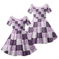 Lavender Manta Ray Hawaiian Quilt Motif Family Matching Puletasi and Hawaiian Shirt LT05 Daughter's Dress Purple - Polynesian Pride