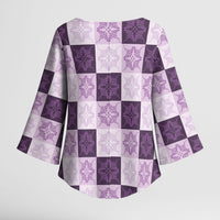 Lavender Manta Ray Hawaiian Quilt Motif Kimono Sleeve Blouse LT05 - Polynesian Pride