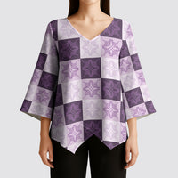 Lavender Manta Ray Hawaiian Quilt Motif Kimono Sleeve Blouse LT05 - Polynesian Pride