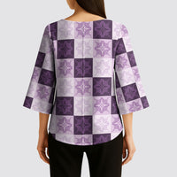Lavender Manta Ray Hawaiian Quilt Motif Kimono Sleeve Blouse LT05 - Polynesian Pride