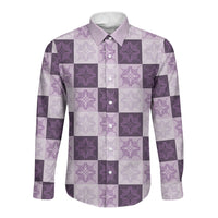 Lavender Manta Ray Hawaiian Quilt Motif Long Sleeve Button Shirt LT05 Unisex Purple - Polynesian Pride