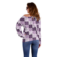 Lavender Manta Ray Hawaiian Quilt Motif Off Shoulder Sweater LT05 - Polynesian Pride
