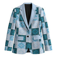 Cyan Manta Ray Hawaiian Quilt Motif Blazer LT05 Unisex Blue - Polynesian Pride