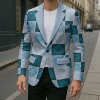 Cyan Manta Ray Hawaiian Quilt Motif Blazer LT05 - Polynesian Pride