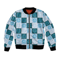 Cyan Manta Ray Hawaiian Quilt Motif Bomber Jacket LT05 Unisex Blue - Polynesian Pride