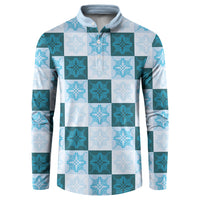 Cyan Manta Ray Hawaiian Quilt Motif Button Sweatshirt LT05 Blue - Polynesian Pride