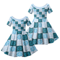 Cyan Manta Ray Hawaiian Quilt Motif Family Matching Mermaid Dress and Hawaiian Shirt LT05 Daughter's Dress Blue - Polynesian Pride
