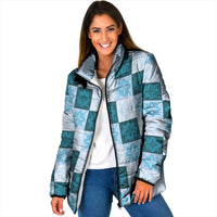 Cyan Manta Ray Hawaiian Quilt Motif Padded Jacket LT05 Women Blue - Polynesian Pride
