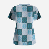 Cyan Manta Ray Hawaiian Quilt Motif Scrub Top LT05 - Polynesian Pride