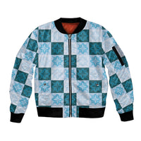 Cyan Manta Ray Hawaiian Quilt Motif Sleeve Zip Bomber Jacket LT05 Unisex Blue - Polynesian Pride