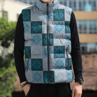 Cyan Manta Ray Hawaiian Quilt Motif Sleeveless Puffer Jacket LT05 - Polynesian Pride