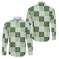 Sage Green Manta Ray Hawaiian Quilt Motif Family Matching Mermaid Dress and Hawaiian Shirt LT05 Dad's Shirt - Long Sleeve Green - Polynesian Pride