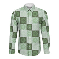 Sage Green Manta Ray Hawaiian Quilt Motif Long Sleeve Button Shirt LT05 Unisex Green - Polynesian Pride