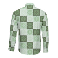 Sage Green Manta Ray Hawaiian Quilt Motif Long Sleeve Button Shirt LT05 - Polynesian Pride
