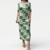 Sage Green Manta Ray Hawaiian Quilt Motif Puletasi LT05 Long Dress Green - Polynesian Pride